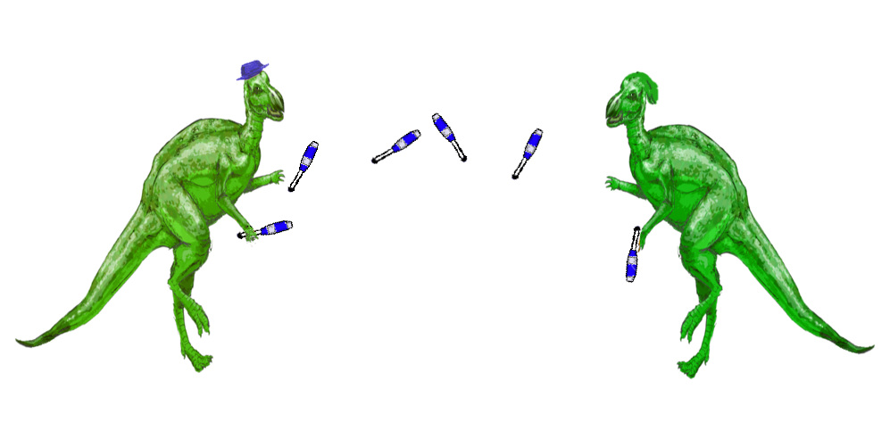 dinosaurs juggling